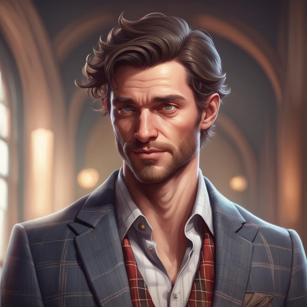 Confident Scottish Man Portrait by Rutkowski, Artgerm