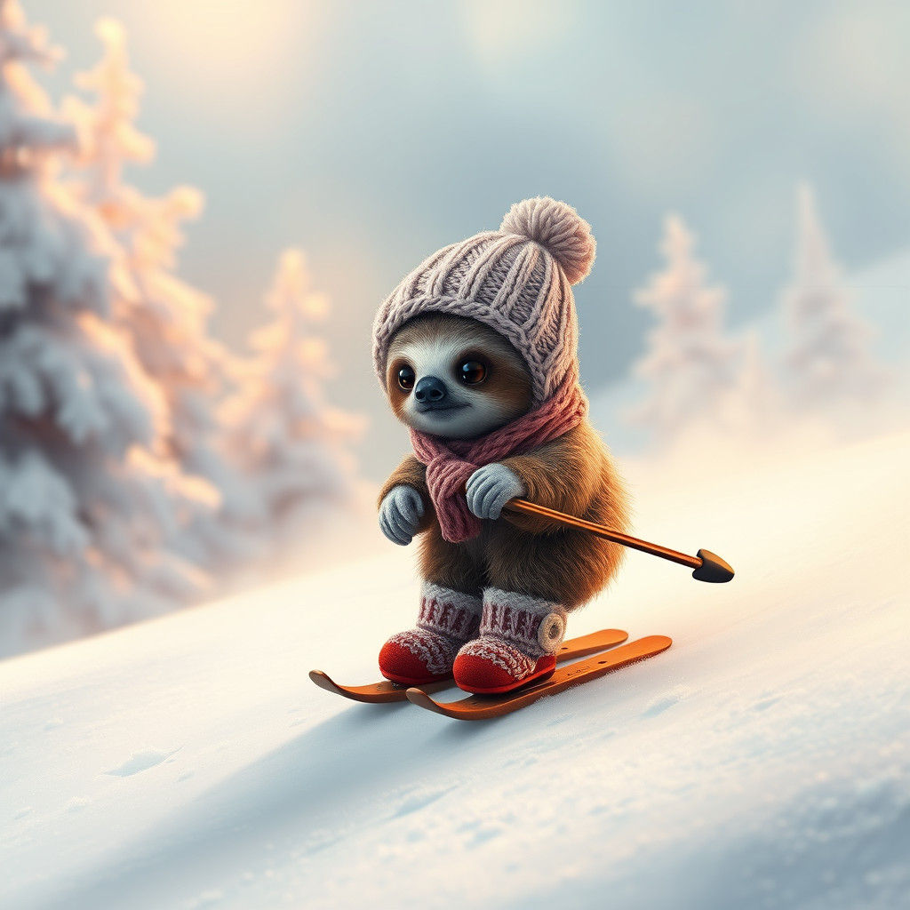 Baby Sloth's Snowy Ski Adventure in Winter Wonderland