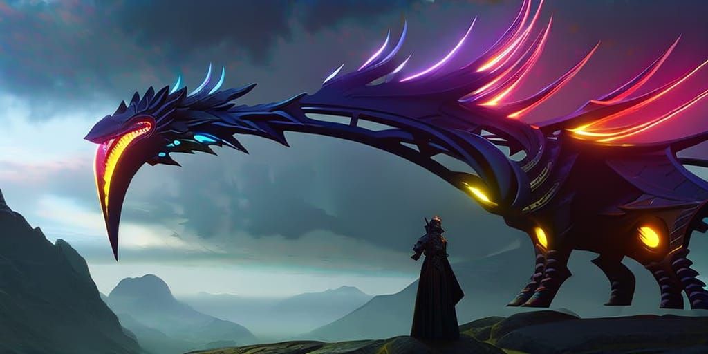 Neon Dragon Digital Painting in Cyberpunk Style