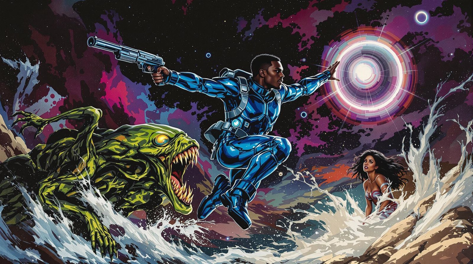 Captain Future Leaps into Action in Impasto Style