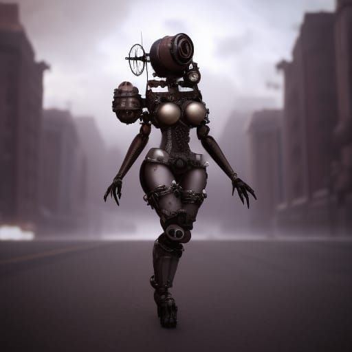 Steampunk Goth Monster Woman with Intricate Mech Details