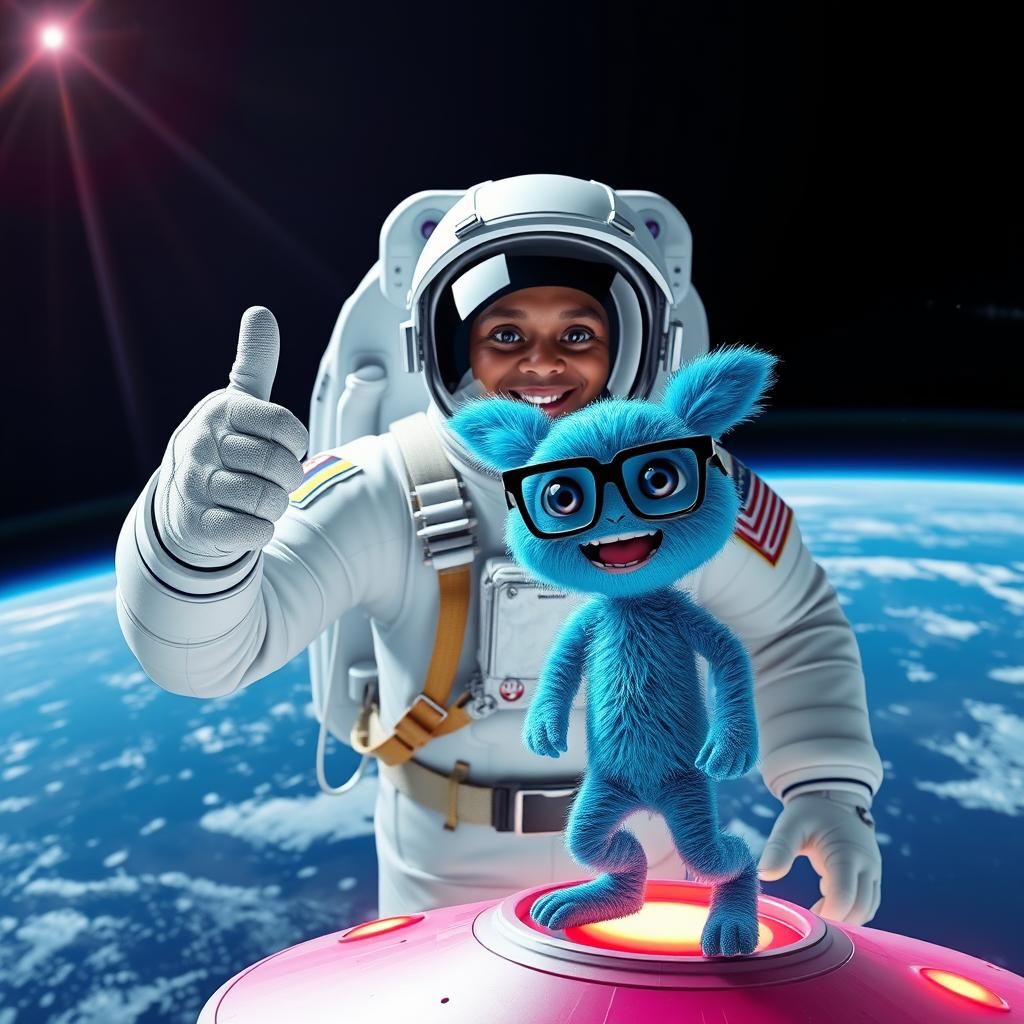 Friendly Astronaut and Alien Encounter in Space