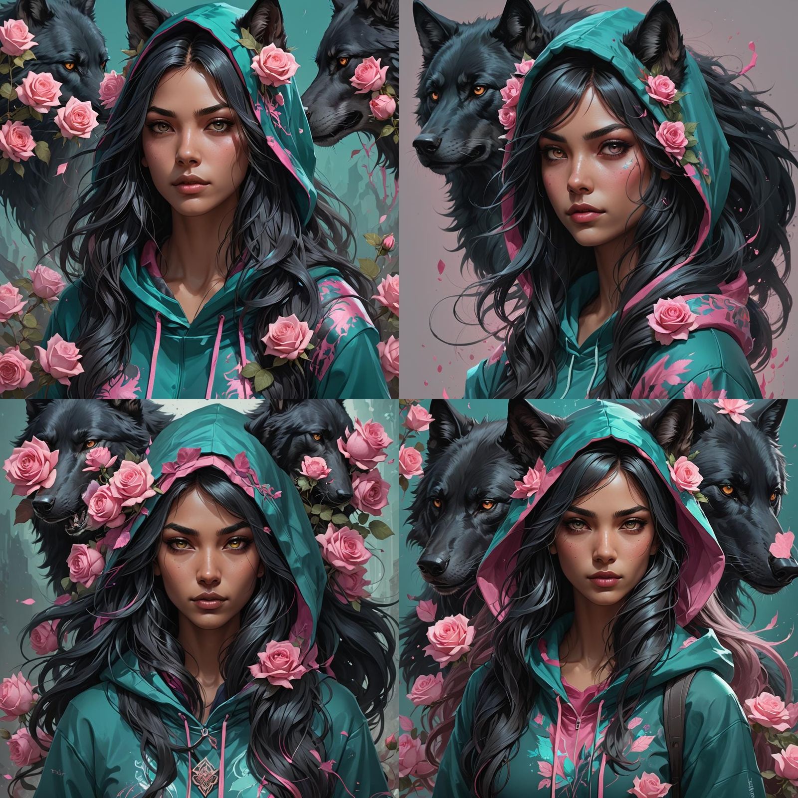 Wolf-Girl Portrait in Hyperdetailed Digital Art Style