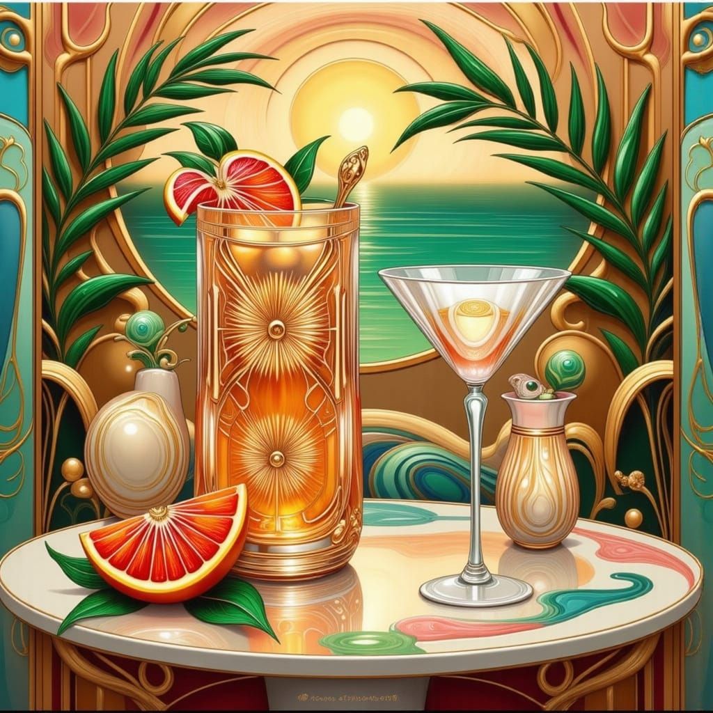 Elegant Art Deco Cocktail Scene in Luxurious Summer Evening ...