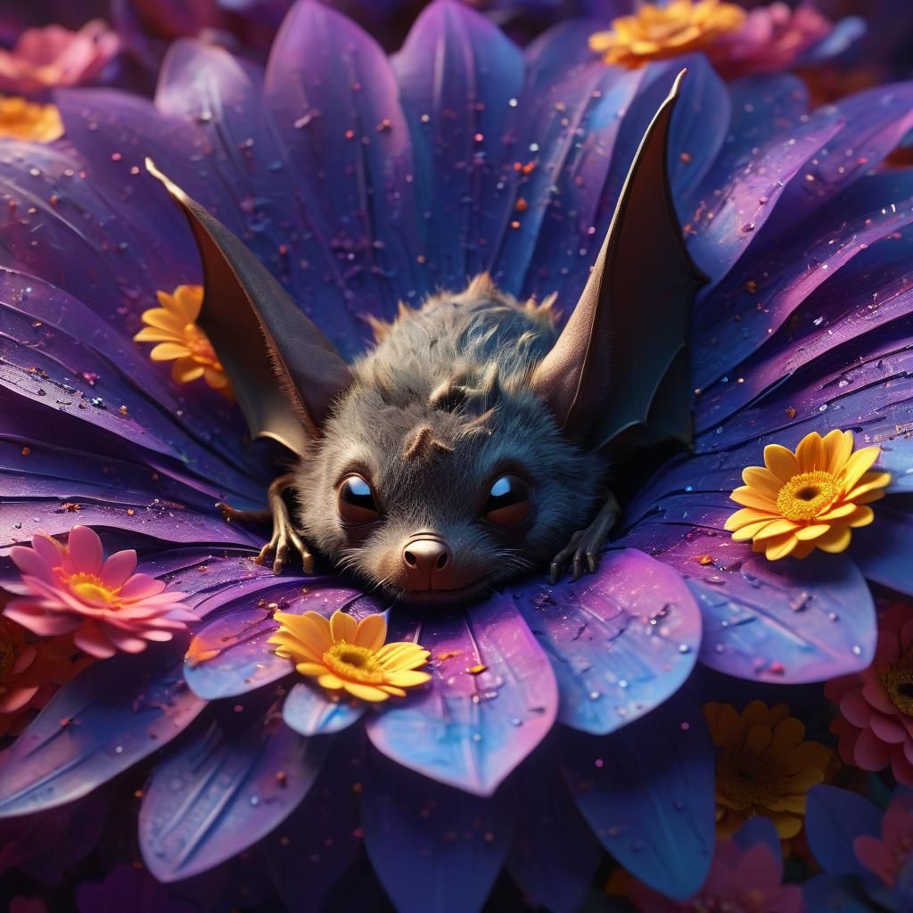 Bat Napping in Flower: Pixar 3D Digital Art
