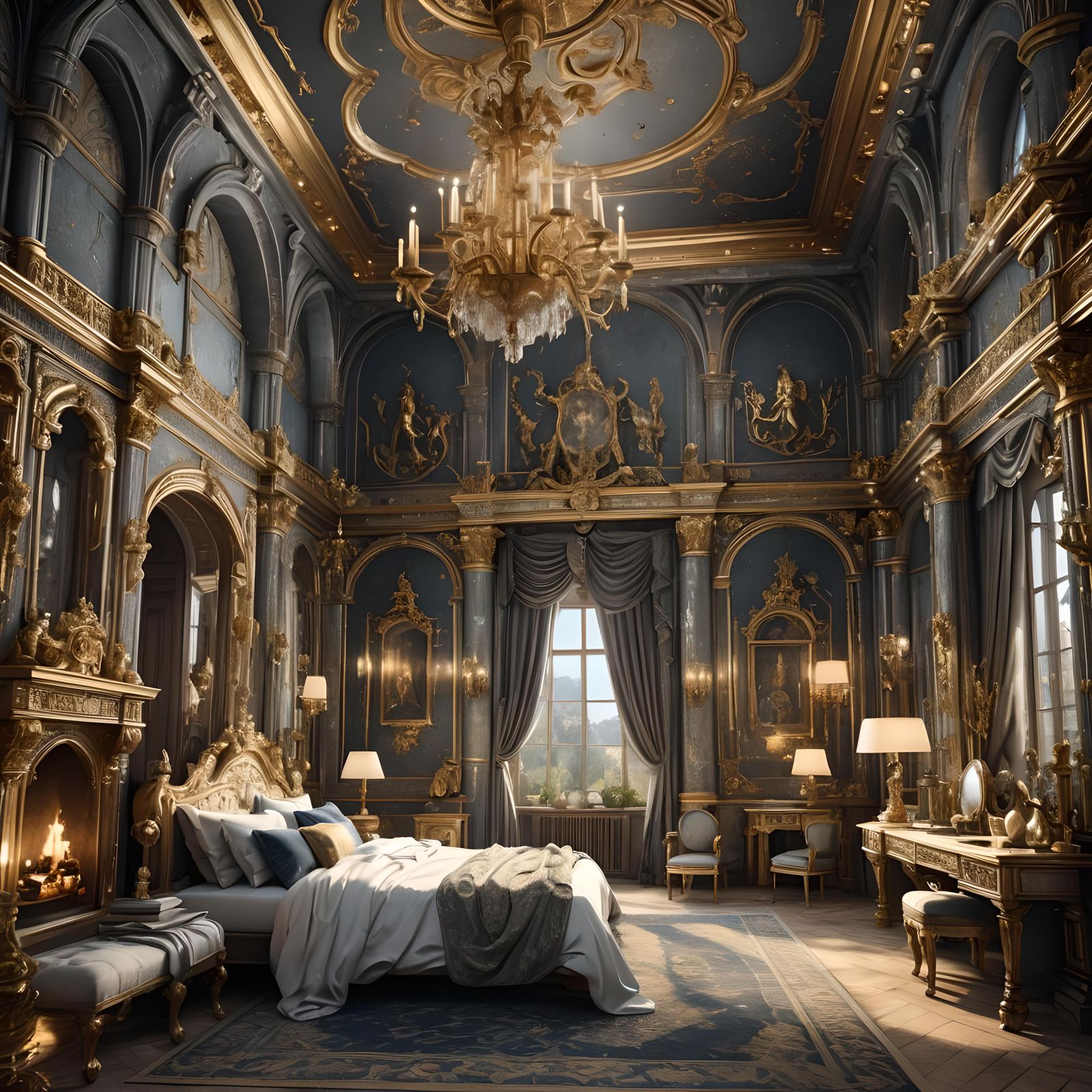 Royal Bedroom in Old Castle: Photorealistic Fantasy Art