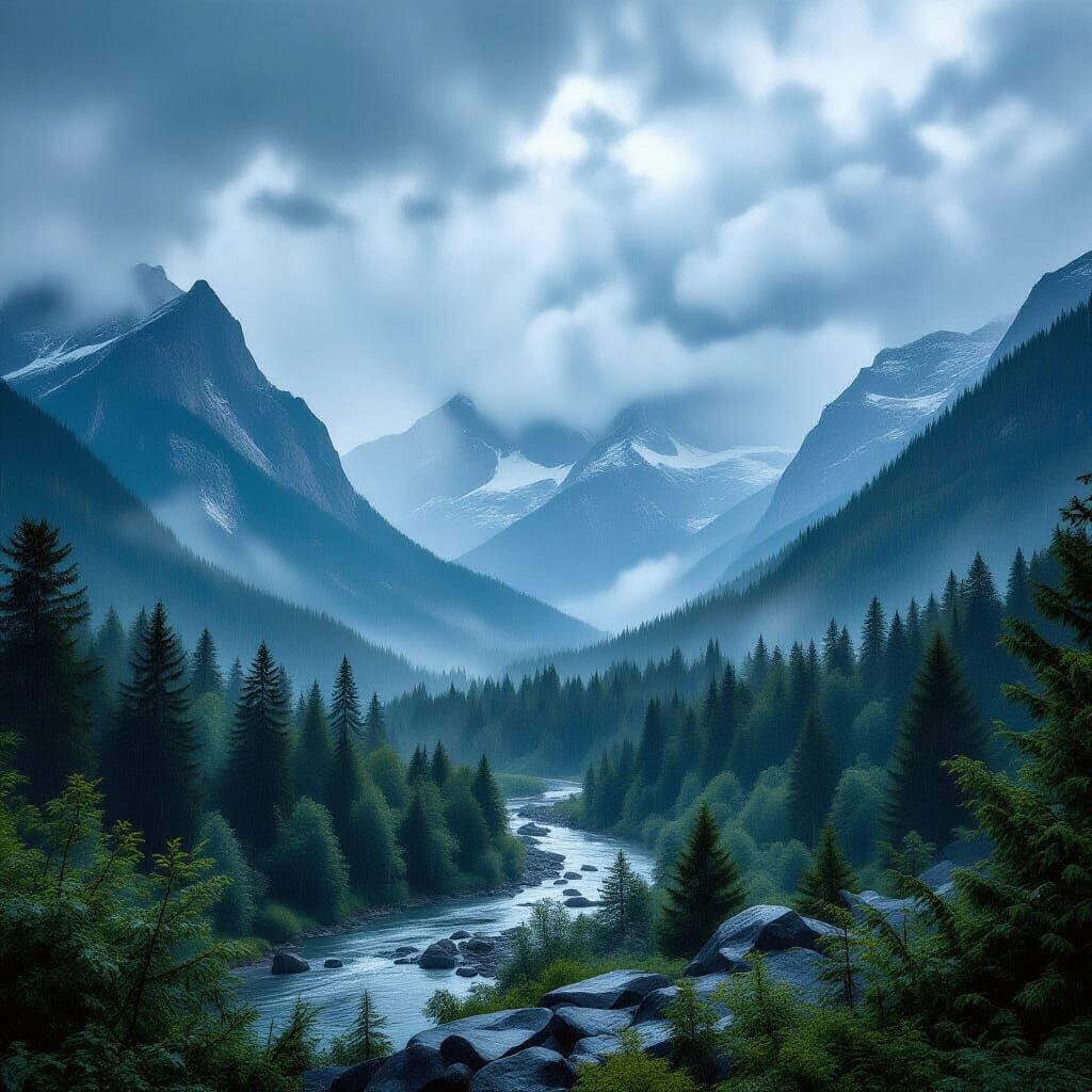 Northern Idaho Mountains in Heavy Storm: Ultra-Realistic