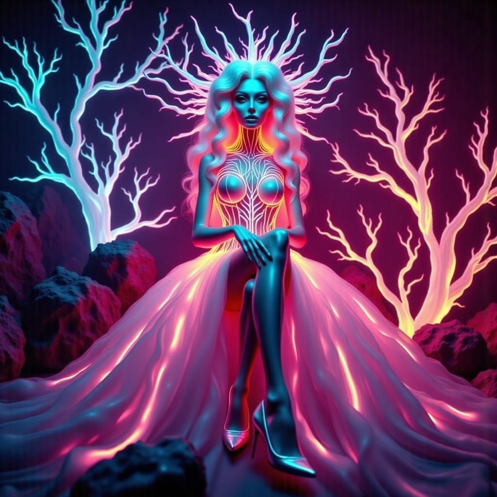 Alien Goddess in Shifting Quantum Blush