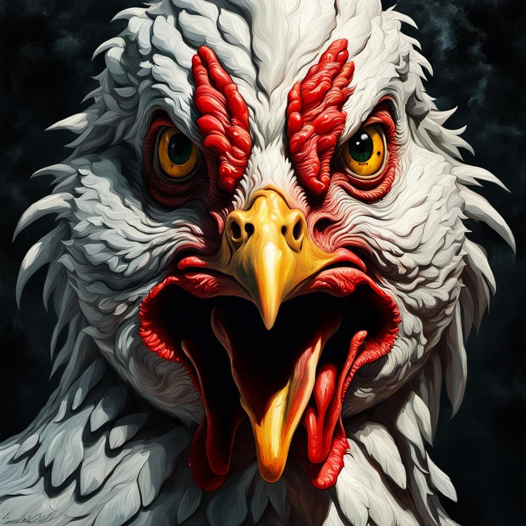 Grotesque Chicken Cannibal Face in Impressionist Style
