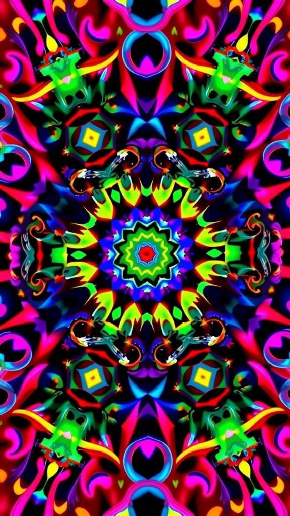 Vivid 3D Kaleidoscope Pattern in Fractal Art Style