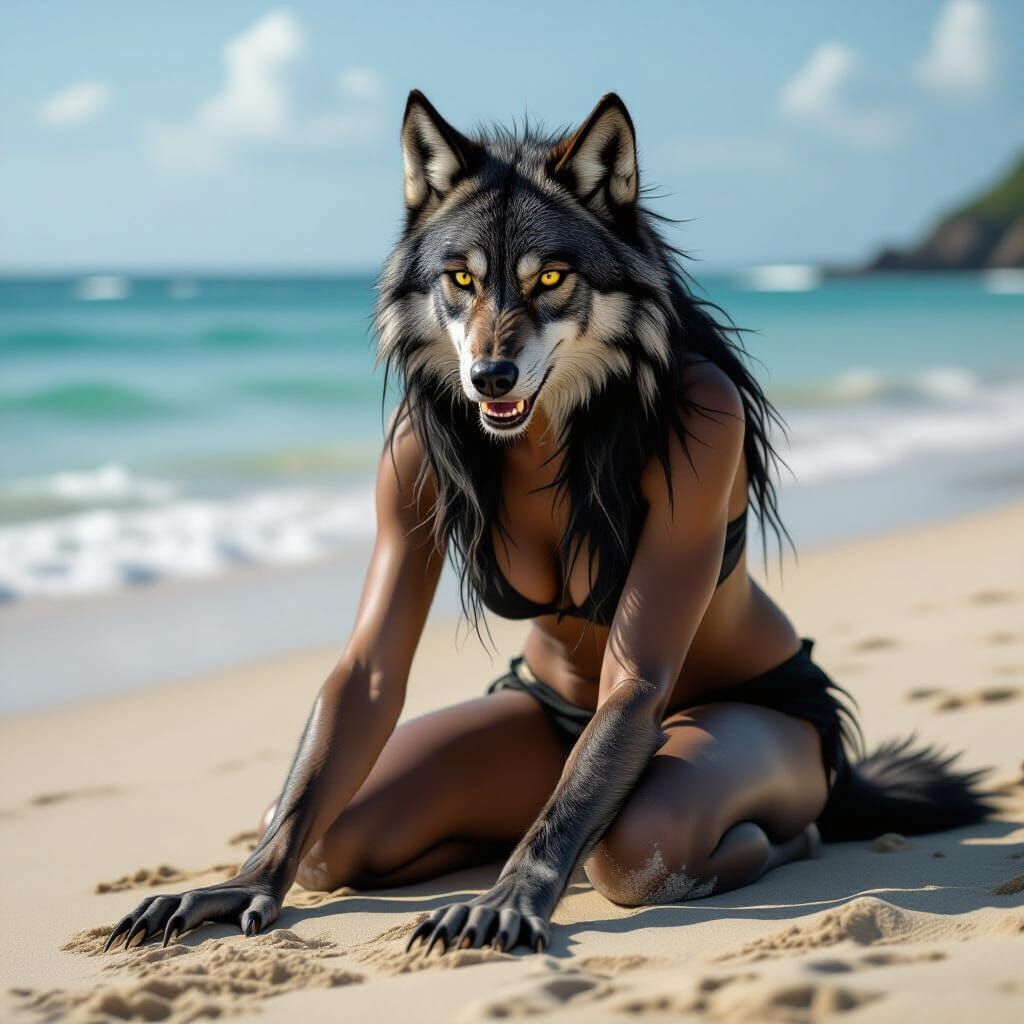 Werewolf Woman Enjoying a Beach Day