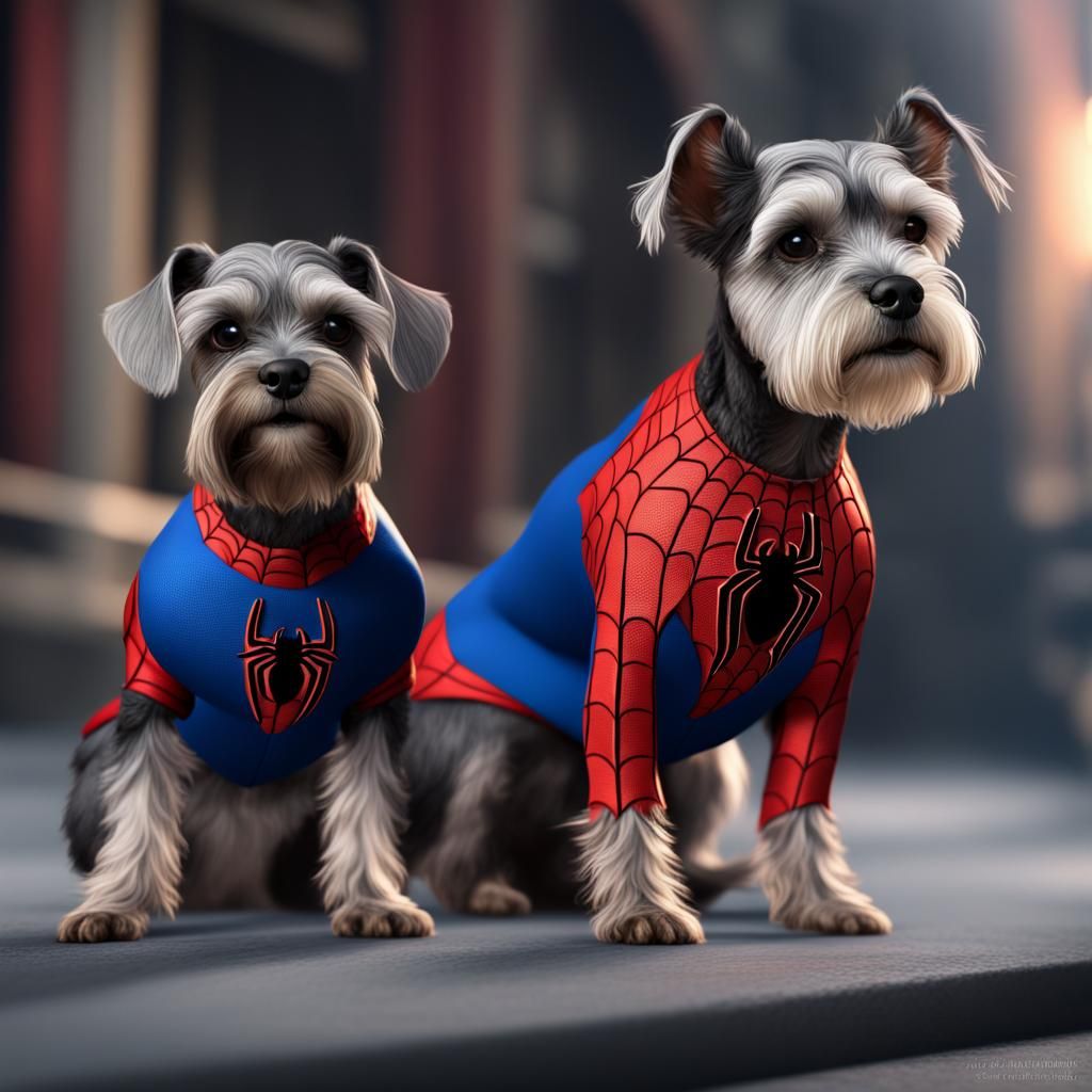 Schnauzers Dressed as Spider-Man in Detailed Matte Painting