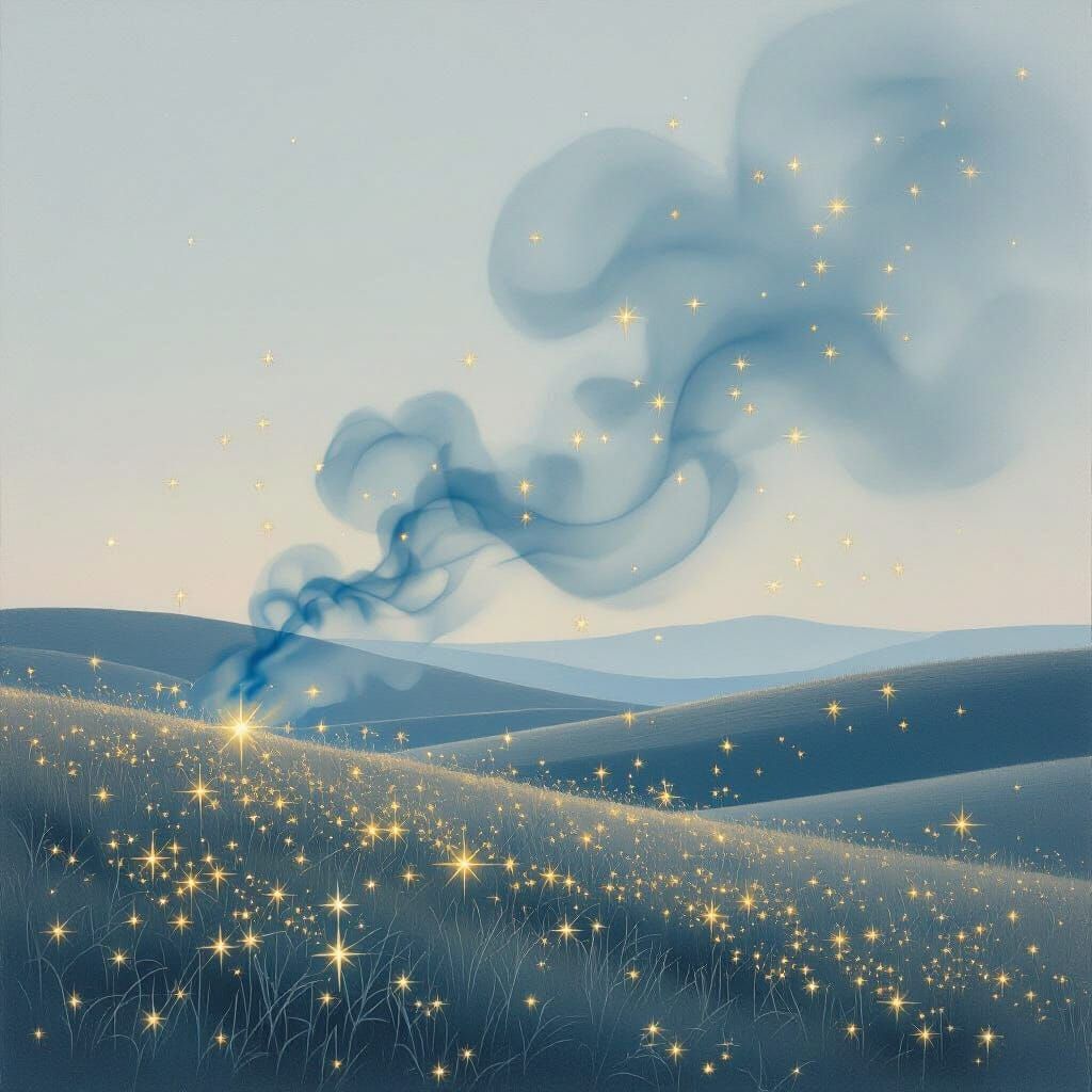 Minimalist Landscape with Golden Star Sparks