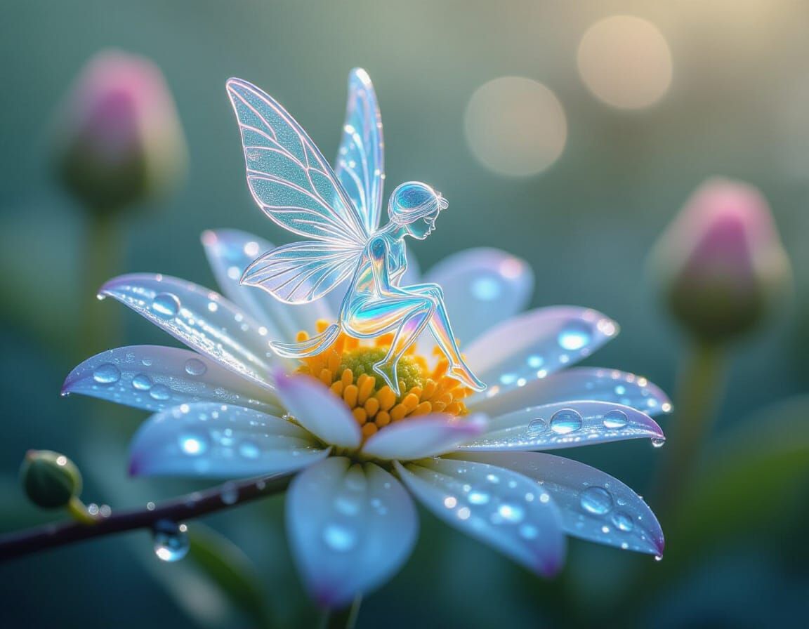 Glass Dewdrop Fairy on Bioluminescent Flower