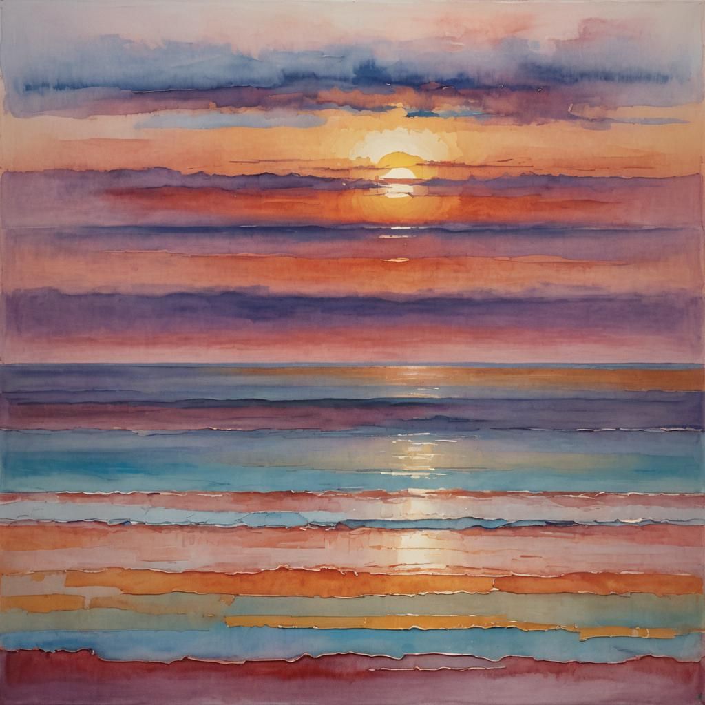 Beach Sunset Gradient Abstract as Gouache Painting