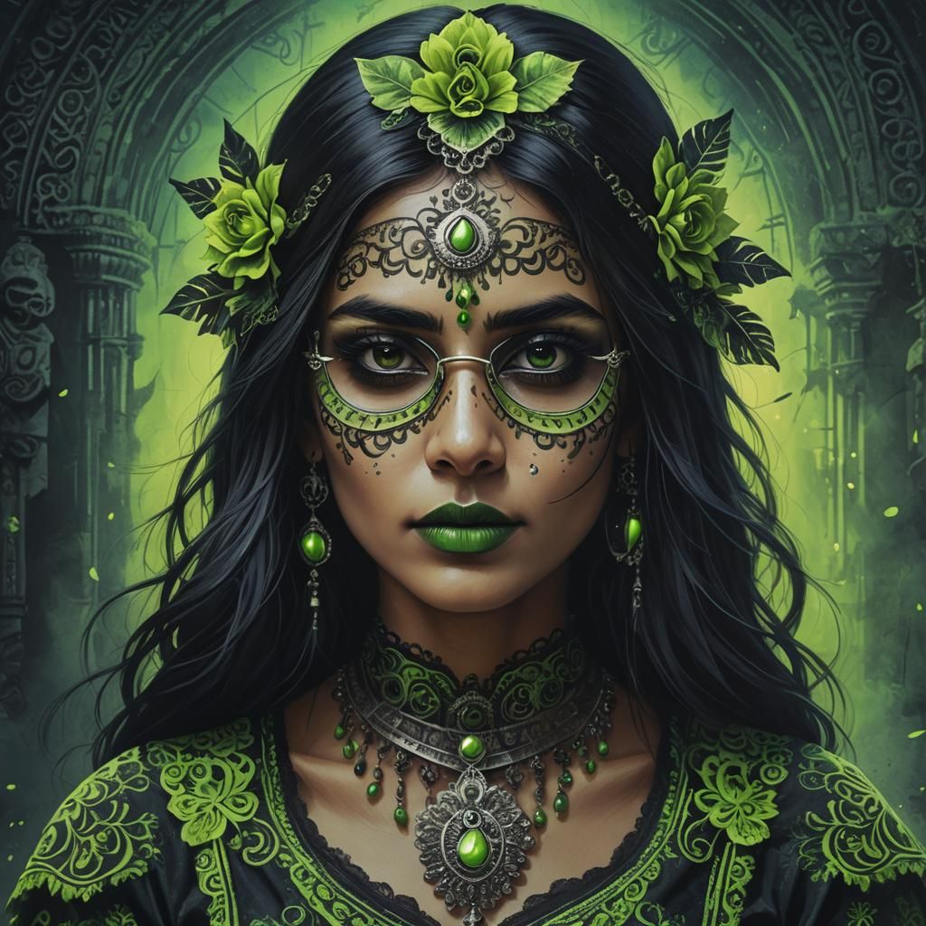 Indian Woman in Catrina Costume: Dark Fantasy Portrait