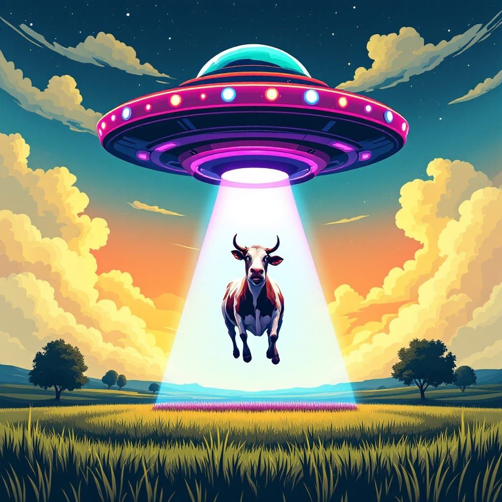 Alien Abduction in Vibrant Digital Art