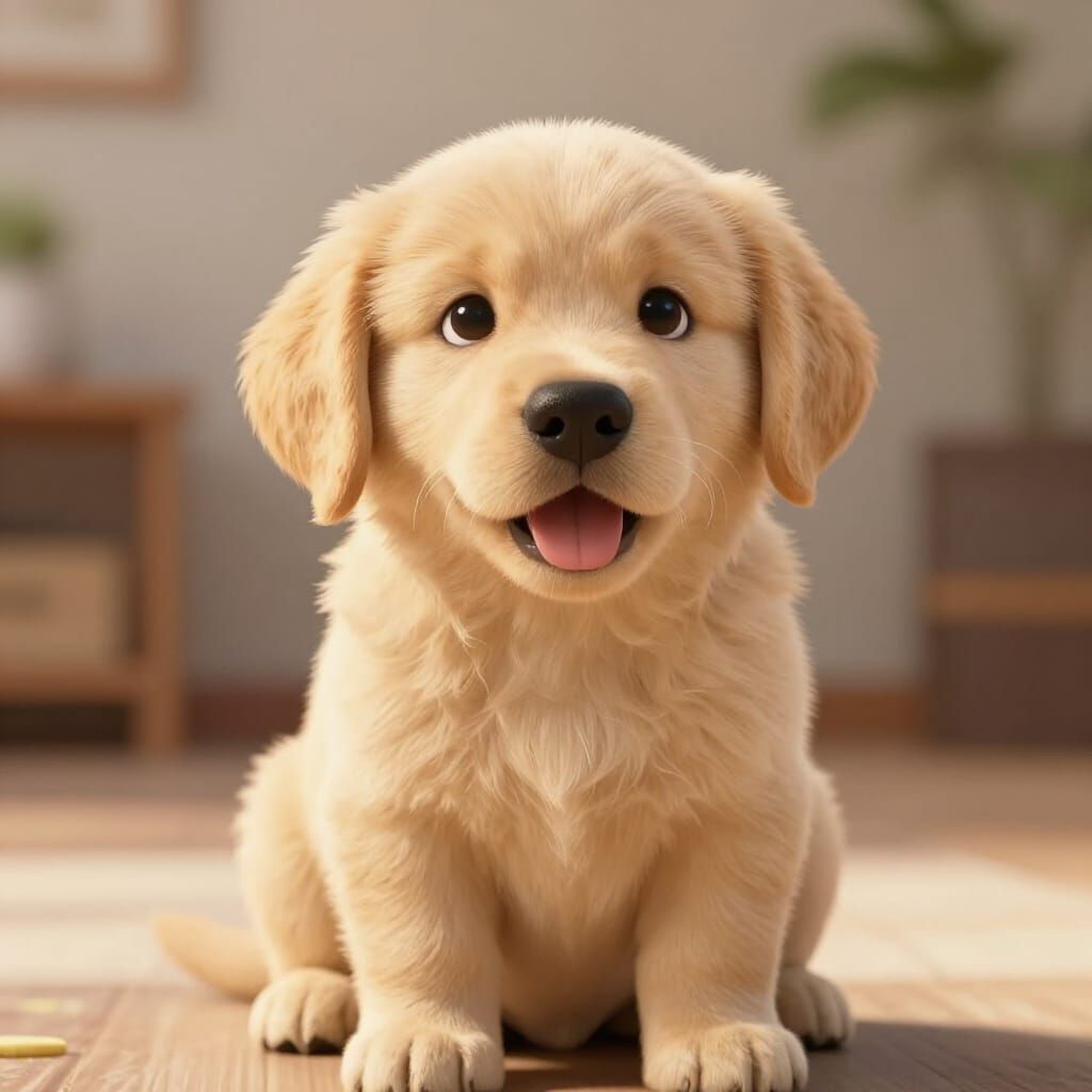 Adorable Golden Retriever Puppy in Realistic 3D Render