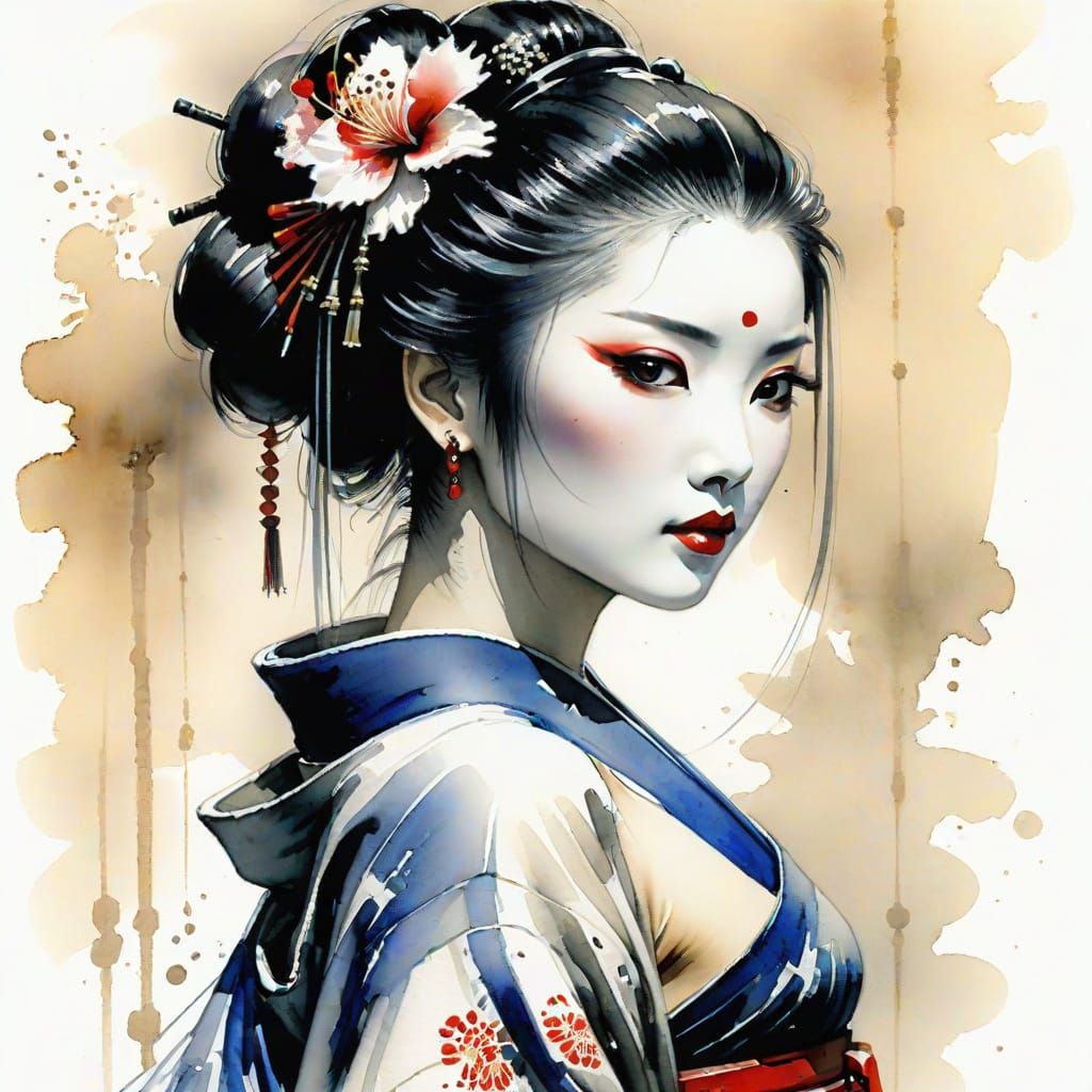 Watercolor Geisha Sketch