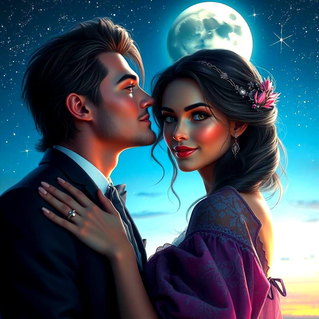 Romantic Lovers Gaze Under Starry Sky