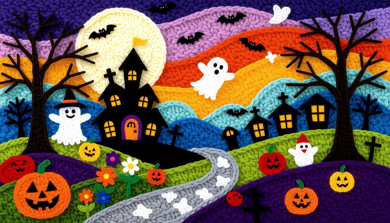 Halloween Scenery Crochet Yarn Collage