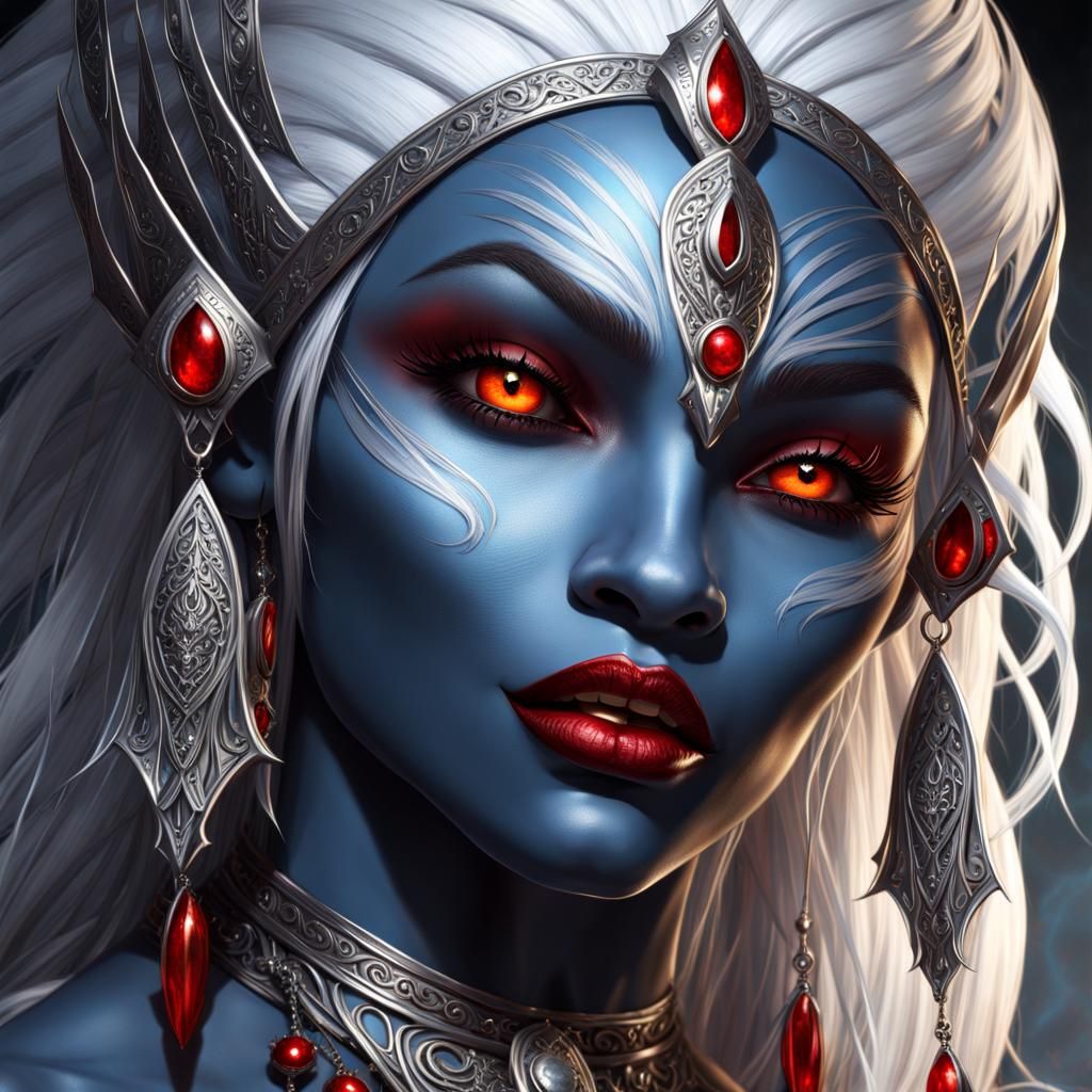 Drow Priestess on Throne in Dark Fantasy Style