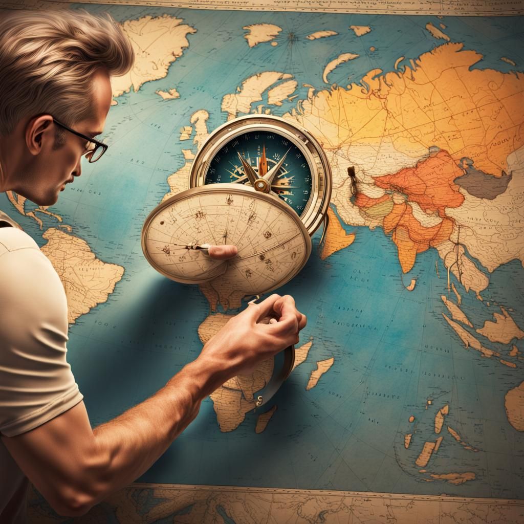 Hyperrealistic Cartographer Working on Vintage World Map