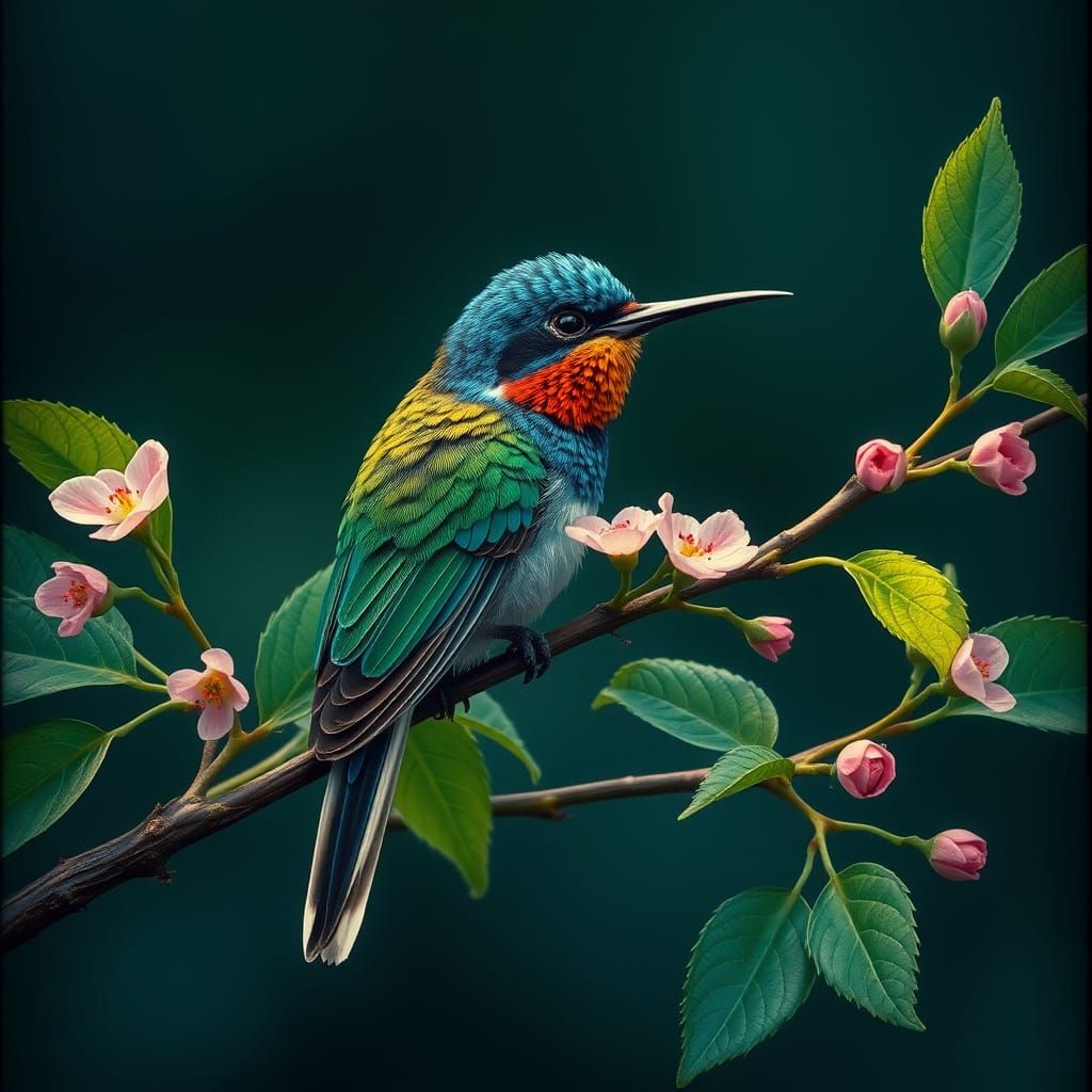 Hummingbird in Botanical Illustration Style