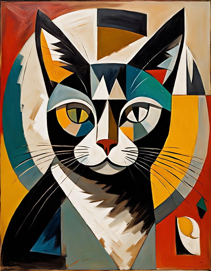 Colorful Cat with Big Eyes in Splash Art Style