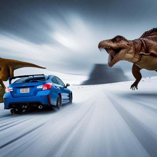 Subaru WRX STI Chased by T-Rex