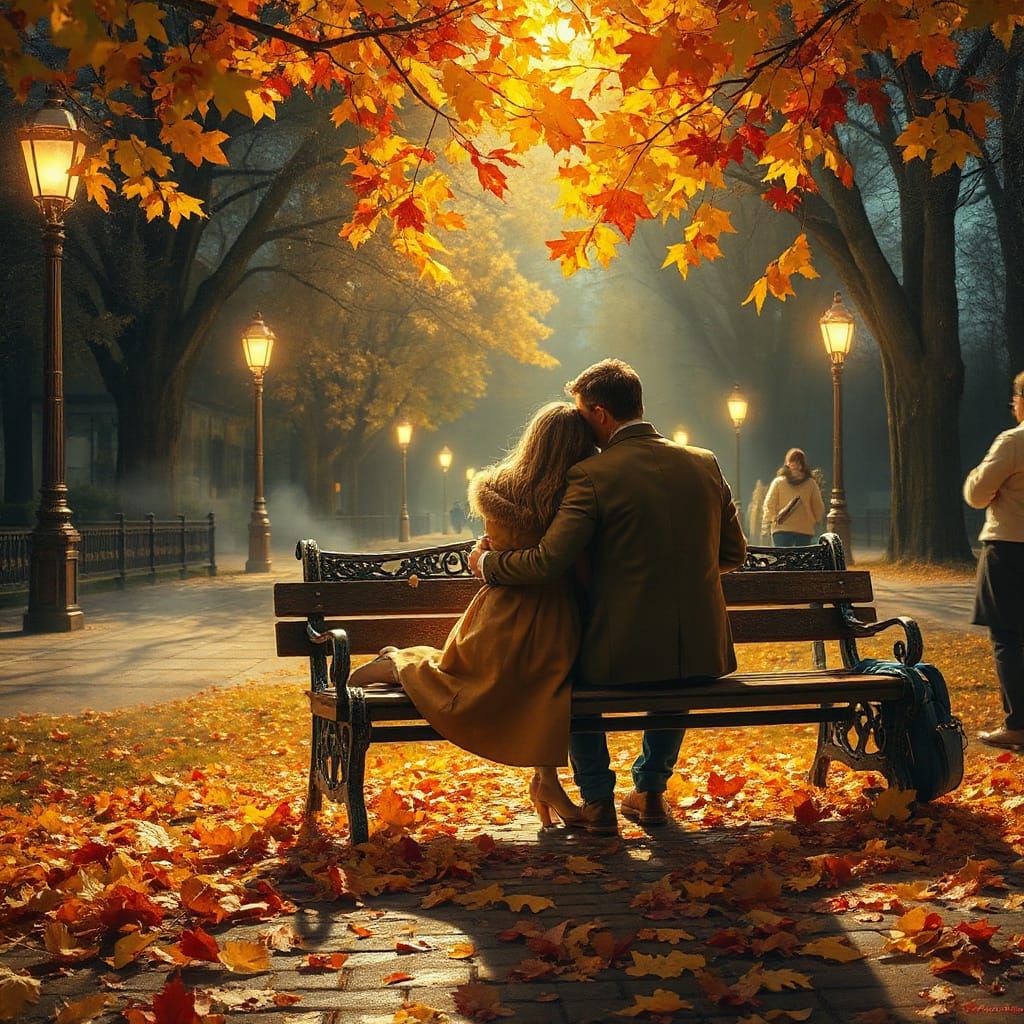 Romantic Autumn Embrace in Golden Light