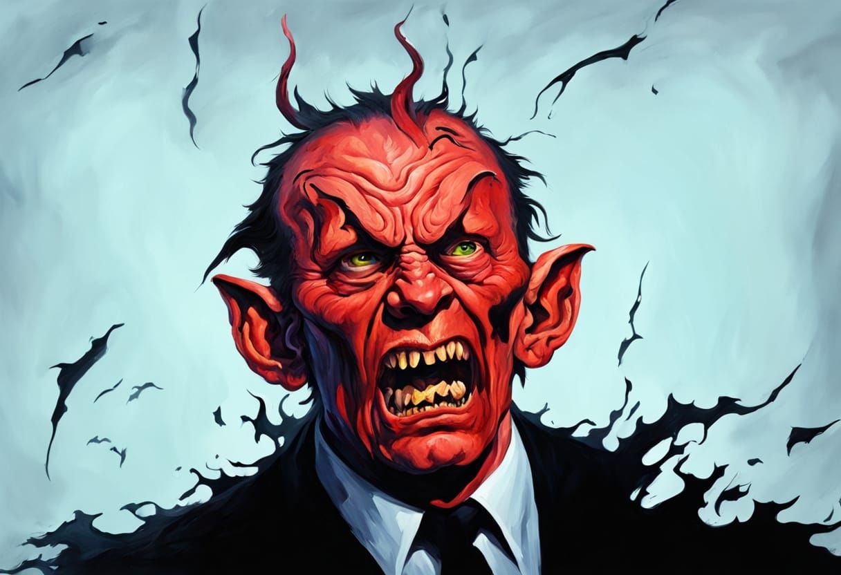 Gothic Satan in Fury, Dark Fantasy Oil Painting