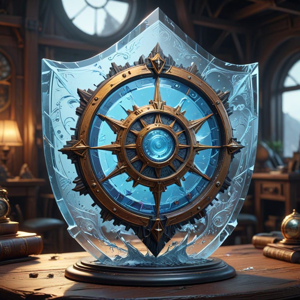 Ethereal Glass Shield with Intricate Clockwork Patterns