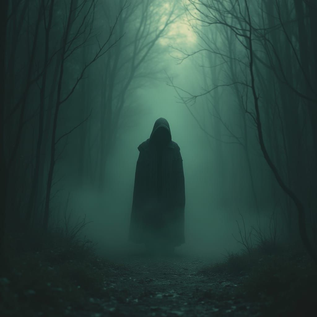 Eerie Figure Emerges from Darkness in Neo-Noir Style