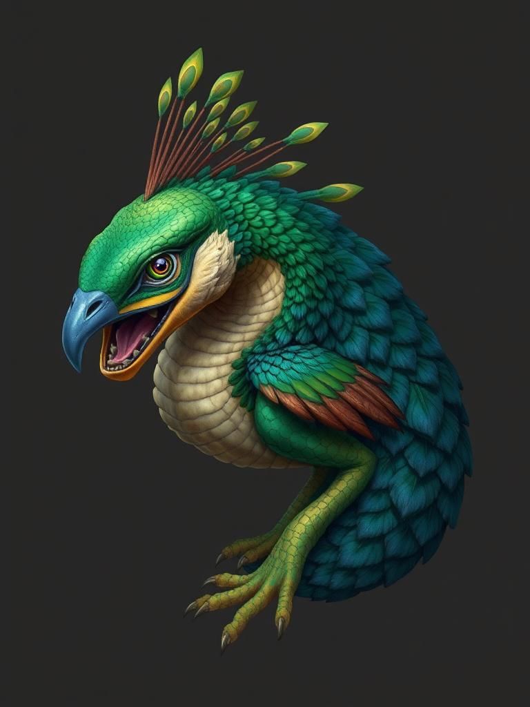Snake-Peacock Hybrid Creature Concept Art