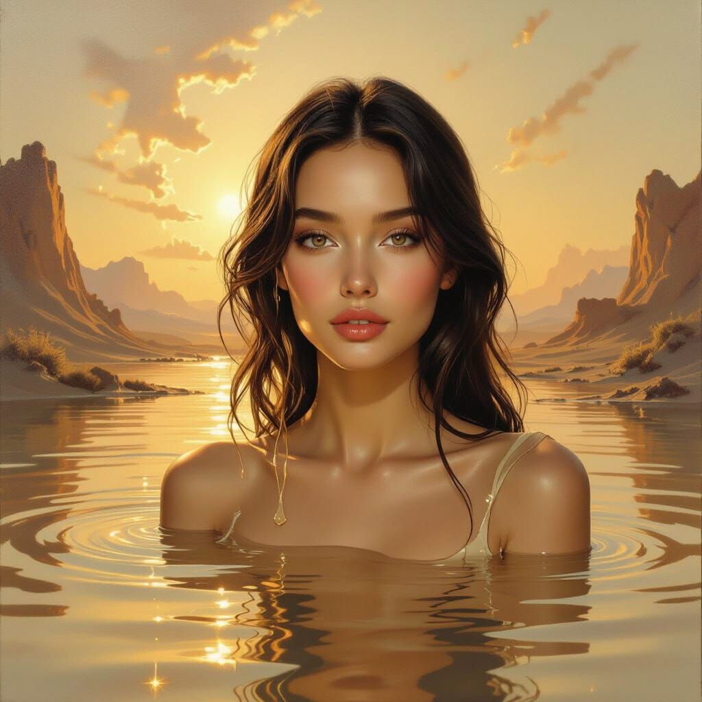 Surreal Melting Woman in Dreamlike Landscape