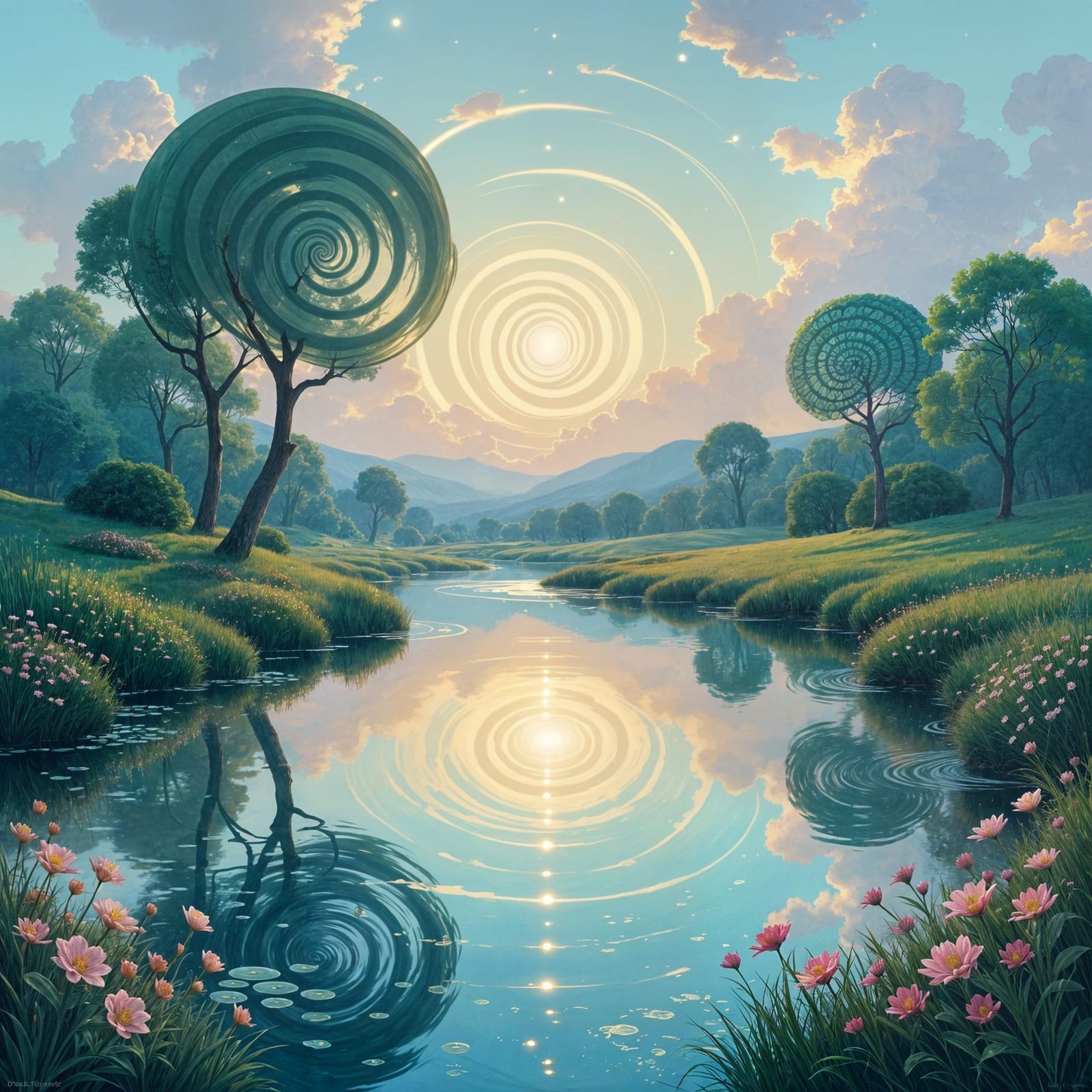 Enchanted Pond Reflecting Surreal Dreamscape