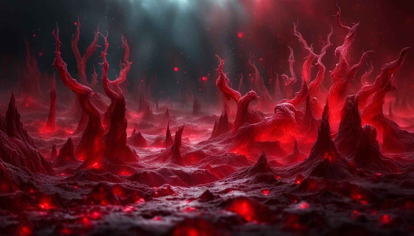 Dark Gothic Landscape with Holographic Creatures