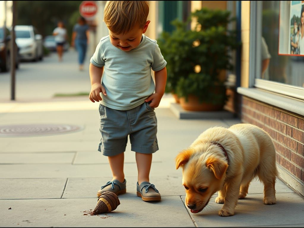 Boy Cries Over Ice Cream Cone, Cinematic Still