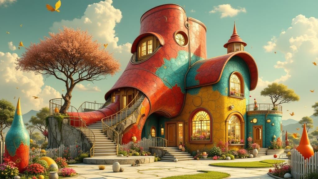 Fantasy Leather Boot House with Cheerful Gnomes