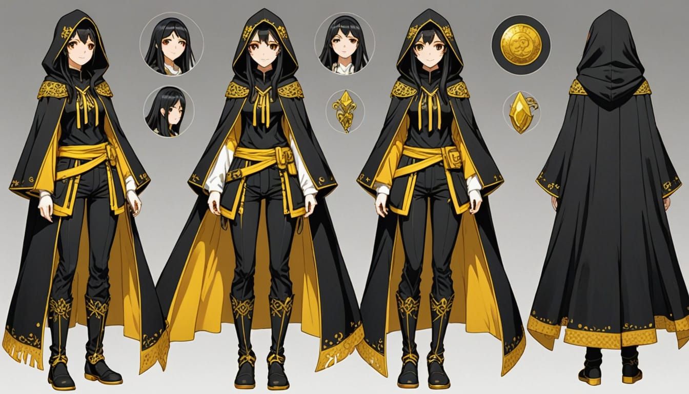 Anime Character Reference Sheet: Woman in Poncho