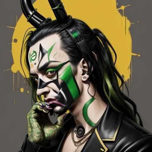 Cyberpunk Portrait with Green Paint and Cracked Texture