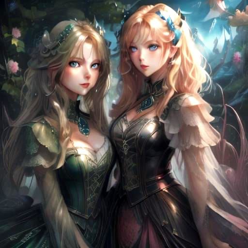 Two Sisters in a Magical Forest, Anime Style