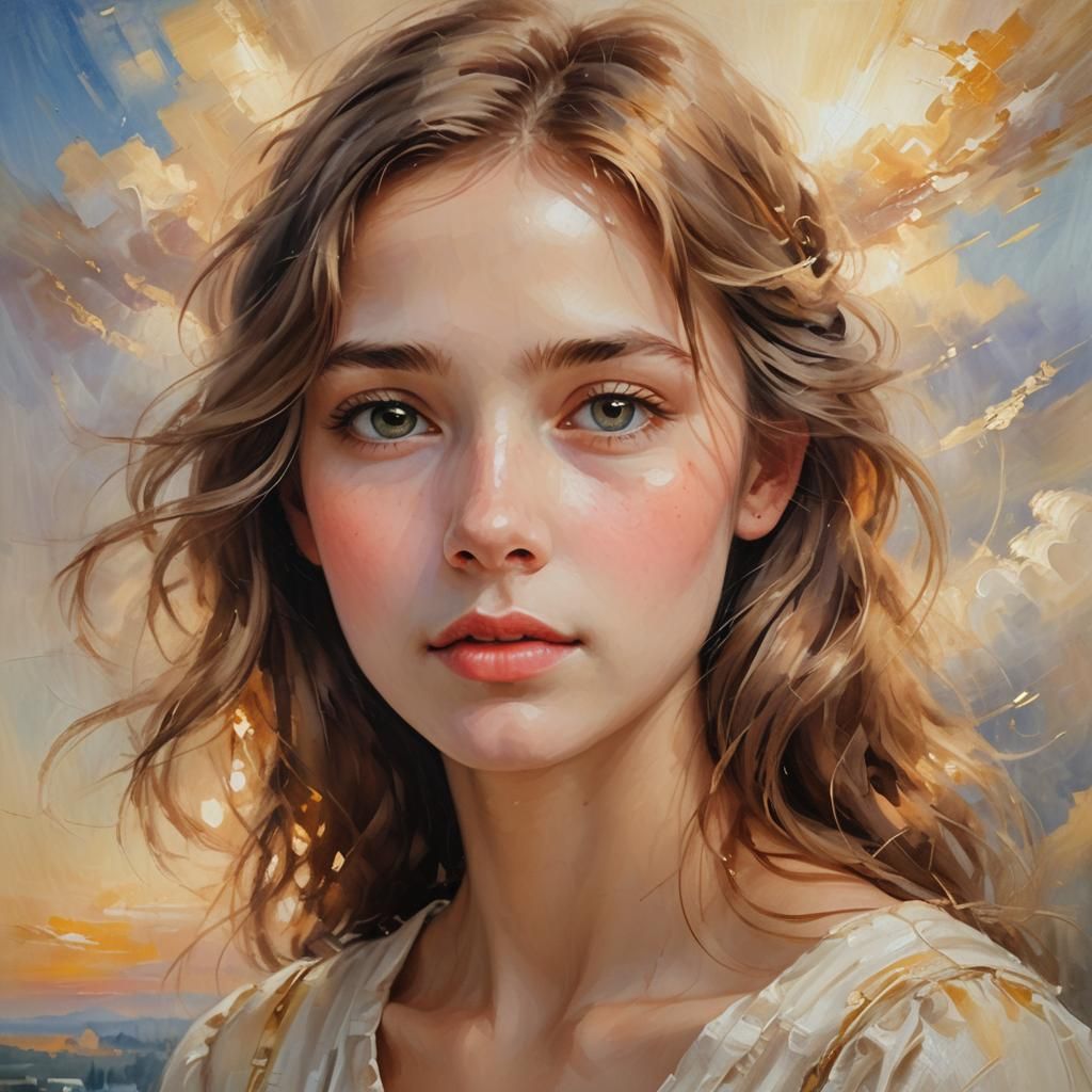 Young Girl Portrait in Romantic Impressionism Style