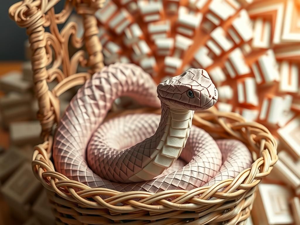 Origami Snake in Basket, Geometric Paper Art