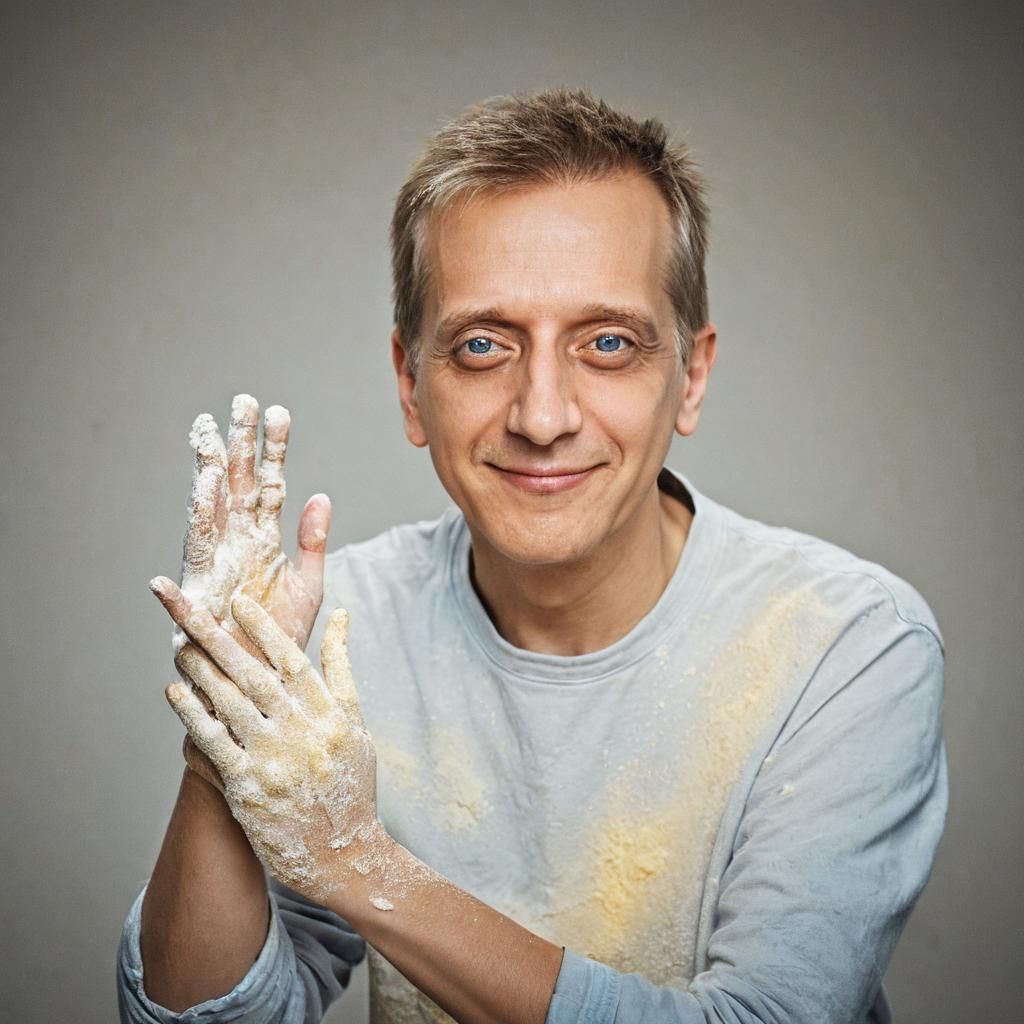 Young Baker Kneading Dough in Pastel Photography