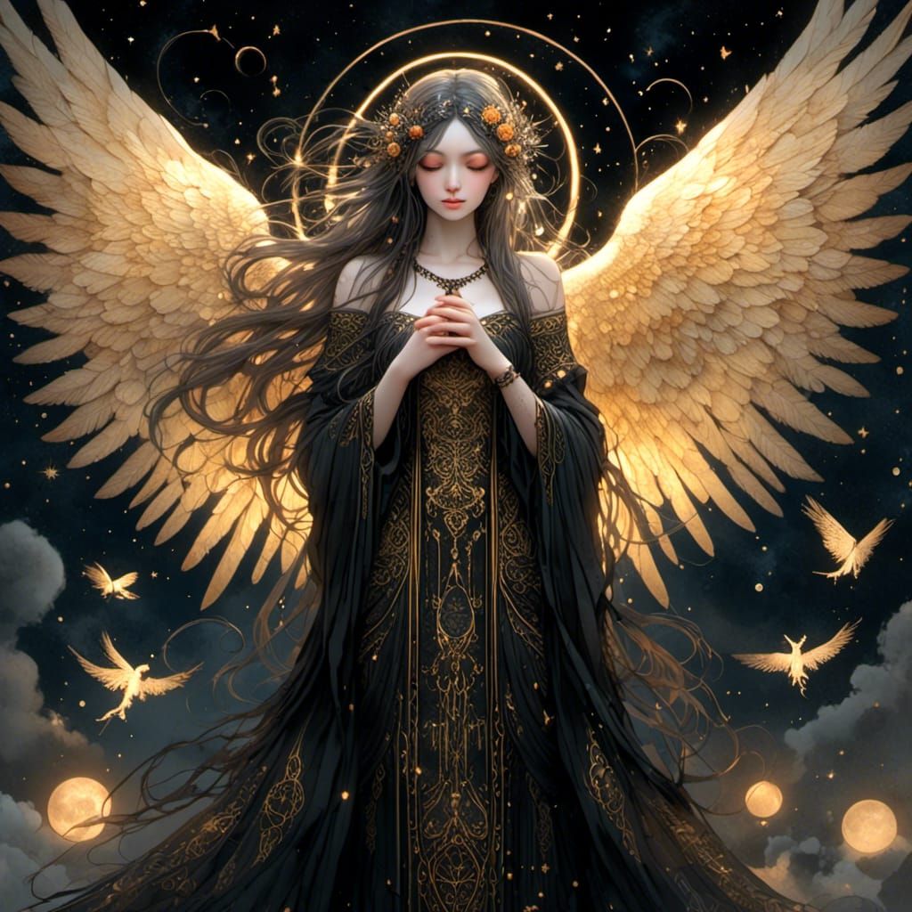 Gothic Angel in Hellscape with Celestial Runes