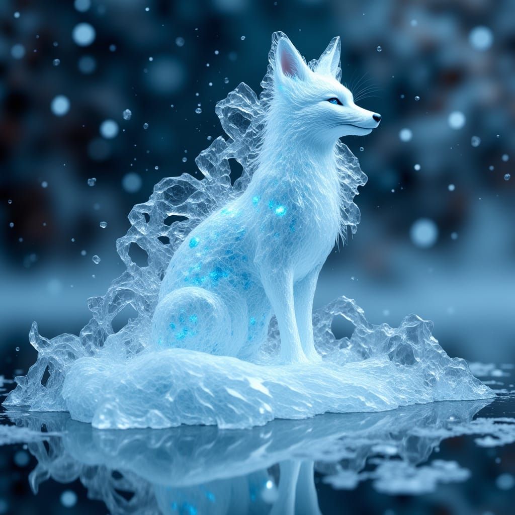 Graceful Ice Fox Glowing Blue And White