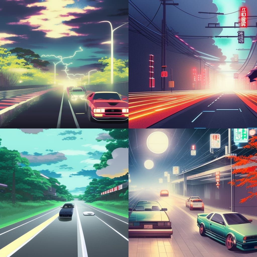 Night Highway JDM Cars in Anime Style