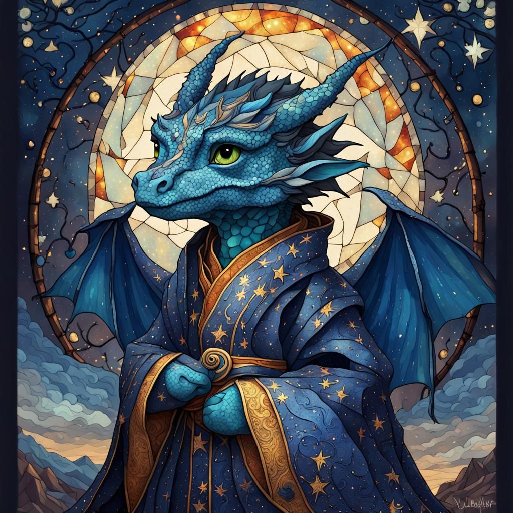 Chibi Dragon Wizard in Stained Glass Style